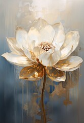 Lotus flower with dripping gold and white colors, light gold and bronze colors,