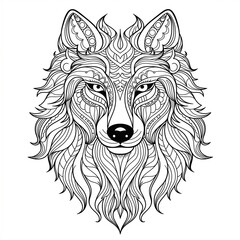 Detailed illustration of a wolf. Linear painting without colors. Generated from AI