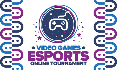 Esports Online Tournament. Video Games streaming. Cyber sport and gaming concept. Play in arcade, video or computer game. Gamepad, controller or joystick. Leisure, entertainment and fun. Vector