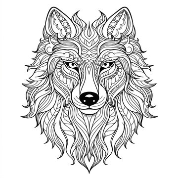 Detailed illustration of a wolf. Linear painting without colors. Generated from AI