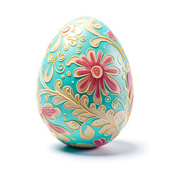 Easter egg with floral pattern isolated on white background.