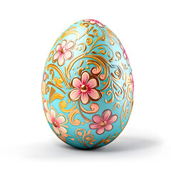 Easter egg with floral pattern isolated on white background.
