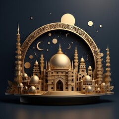 3d wallpaper with crescent and mosque AI Generated image