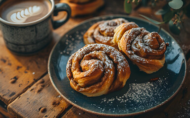 Traditional Swedish cardamom sweet buns, a coffee break with pastries. AI generated