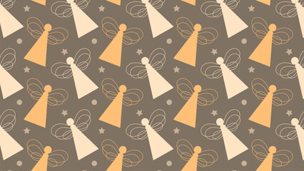Seamless vector pattern with angels on a brown background