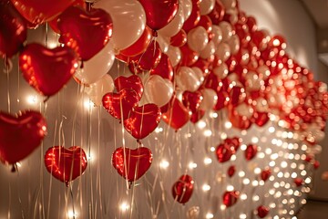 Romantic Balloon Arch Decoration Illuminated by Sunset Light, Perfect For Valentine's Day Digital Backdrop, Maternity Overlays, Photography Backgrounds, Photoshop, Heart Balloons, Romantic Love