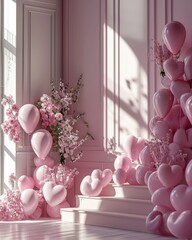 Romantic Balloon Arch Decoration Illuminated by Sunset Light, Perfect For Valentine's Day Digital Backdrop, Maternity Overlays, Photography Backgrounds, Photoshop, Heart Balloons, Romantic Love