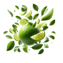 lime with leaves falling isolated PNG