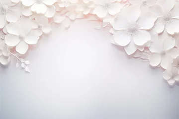 Fotobehang floral arch of white flowers on a white background. Wedding concept. a place for the text. © IULIIA