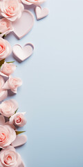 Valentine's Day background. Pink flowers, hearts on pastel background. Valentines day concept.