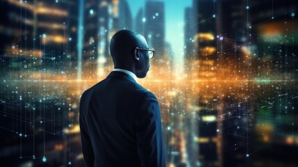 business man and the big data wireless 5G connecting, futuristic, technology, city, digital, internet, communication, success, network, innovation, online