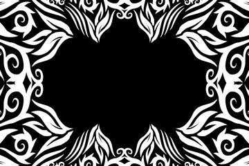 Beautiful black and white frame gradient flowers line art pattern of indonesian culture traditional tenun batik ethnic dayak ornament