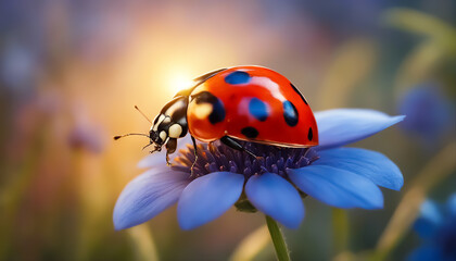 Ladybird close-up. Ladybug on a flower. AI generated