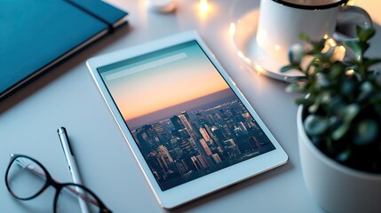 Tablet PC mockup on the table