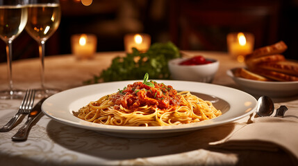 Cozy Italian Restaurant with Steaming Al Dente Pasta and Rich Tomato Sauce