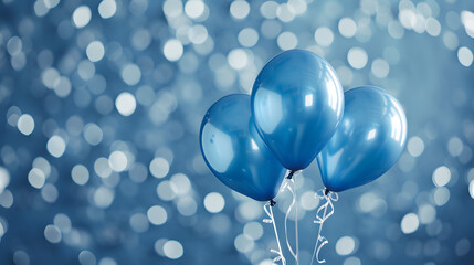 Party blue balloons on dark blue background. Celebration, holiday, birthday party template