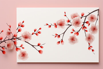 A minimalist postcard design with a subtle illustration of blooming cherry blossoms, creating an understated and sophisticated background for March 8 greetings.
