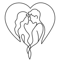 Man and woman couple love in heart shape one continuous line  hand drawn style for Valentine's Day.vector illustration.