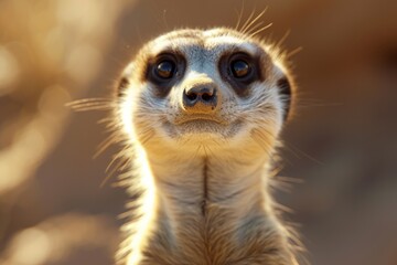 Fototapeta premium Curious meerkat on the lookout, its expressive eyes and alert posture telling a story of life in the wild.