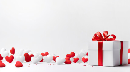 Beautiful White Box and Red Hearts on White Background