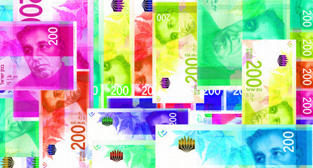 Israel Shekel 200 ILS banknotes abstract color mosaic pattern - obrazy, fototapety, plakaty