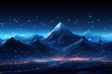 This technology background features an abstract mountain mesh, simulating terrain in a creative and innovative digital landscape illustration. - obrazy, fototapety, plakaty