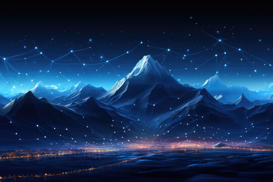 This Technology Background Features An Abstract Mountain Mesh, Simulating Terrain In A Creative And Innovative Digital Landscape Illustration.