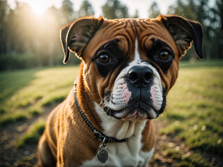 portrait of english bulldog in the park