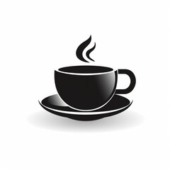 Obraz premium Ilustracion de estilo logotipo con detalle de taza de cafe con tonos oscuros, sobre fondo de color blanco