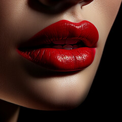 fotografia de primer plano de atractivos labios femeninos pintados de carmin rojo