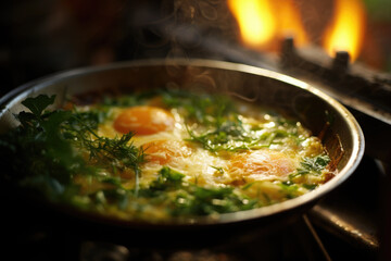 The simple yet delightful process of making an omelet in a home kitchen, perfect for a quick and nutritious morning meal.