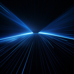 Fondo con detalle de lineas de luz laser de tonos azules en oscuridad - obrazy, fototapety, plakaty