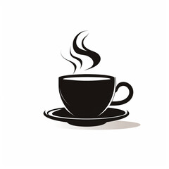 Ilustracion de taza de cafe caliente en color negro sobre fondo blanco