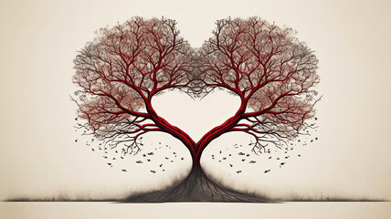 Nature's Love Story. Heart-Formed Tree Silhouette for Valentine's Day.
