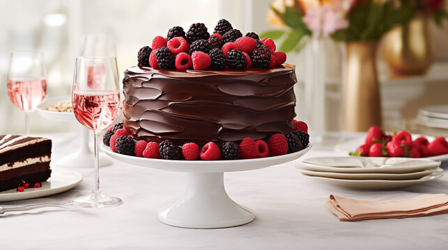 Decadent Chocolate Cake with Raspberry Garnish