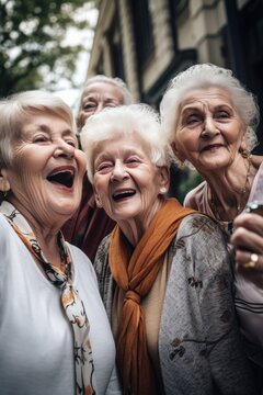 Shot Of A Group Of Seniors Taking Selfies Together