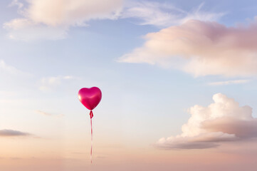 valentine day pink balloon floating in the clouds wallpaper background