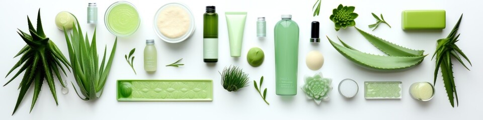 Aloe Vera Collage Flat Lay Featuring Cosmetic Products