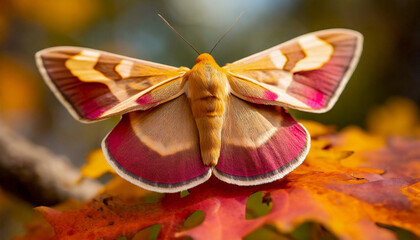 Colorful rosy maple moth - obrazy, fototapety, plakaty