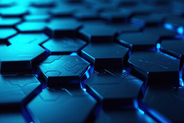 3d rendering of computer hexagon with glowing lights in the background - obrazy, fototapety, plakaty