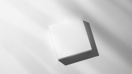 Modern empty podium for product. Minimal white box with shadows on a light background. - obrazy, fototapety, plakaty