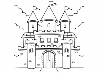 illustration of a castle kids coloring book, sketch, coloring page.