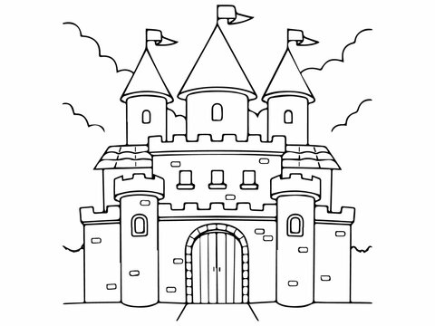 recommend clip art: illustration of a castle kids coloring book, sketch, coloring page.