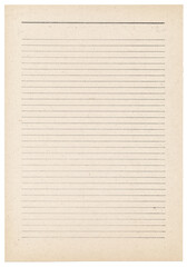 Obraz premium Aged lined sheet paper texture background. Empty sheet letter writing paper or old vintage blank page of notebook. Scrapbooking element, invitation background, yellowed paper with horizontal lines.