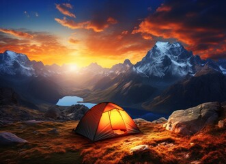 camping tent in the mountains.