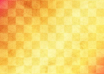 市松模様と青海波のある金色の和風背景