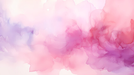 Abstract watercolor drawing featuring a palette of pale pink red and violet hues, with a dominant pink color. Ideal art background for design purposes, showcasing elements of water and grunge - obrazy, fototapety, plakaty