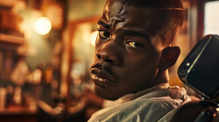 handsome brutal barber portrait in barbershop.