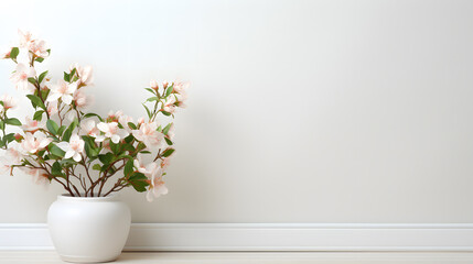 Fototapeta na wymiar aesthetic cream color wall background with flower in vase