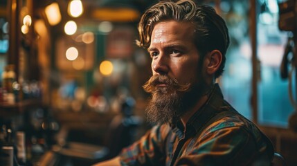 Obraz premium handsome brutal barber portrait in barbershop.